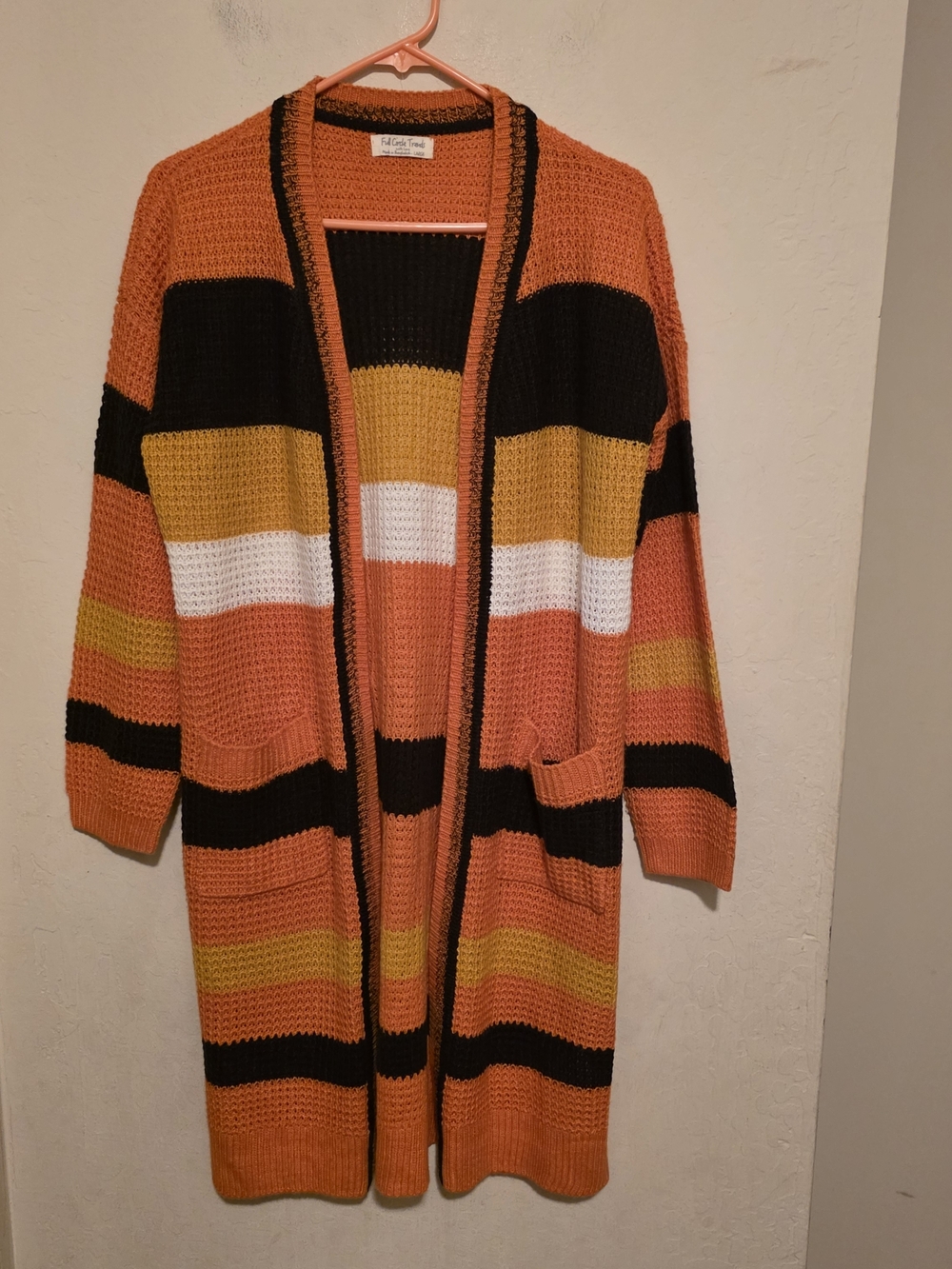 Full Circle Trends Hallween orange   Striped Open-Front Long Sweater Size Large